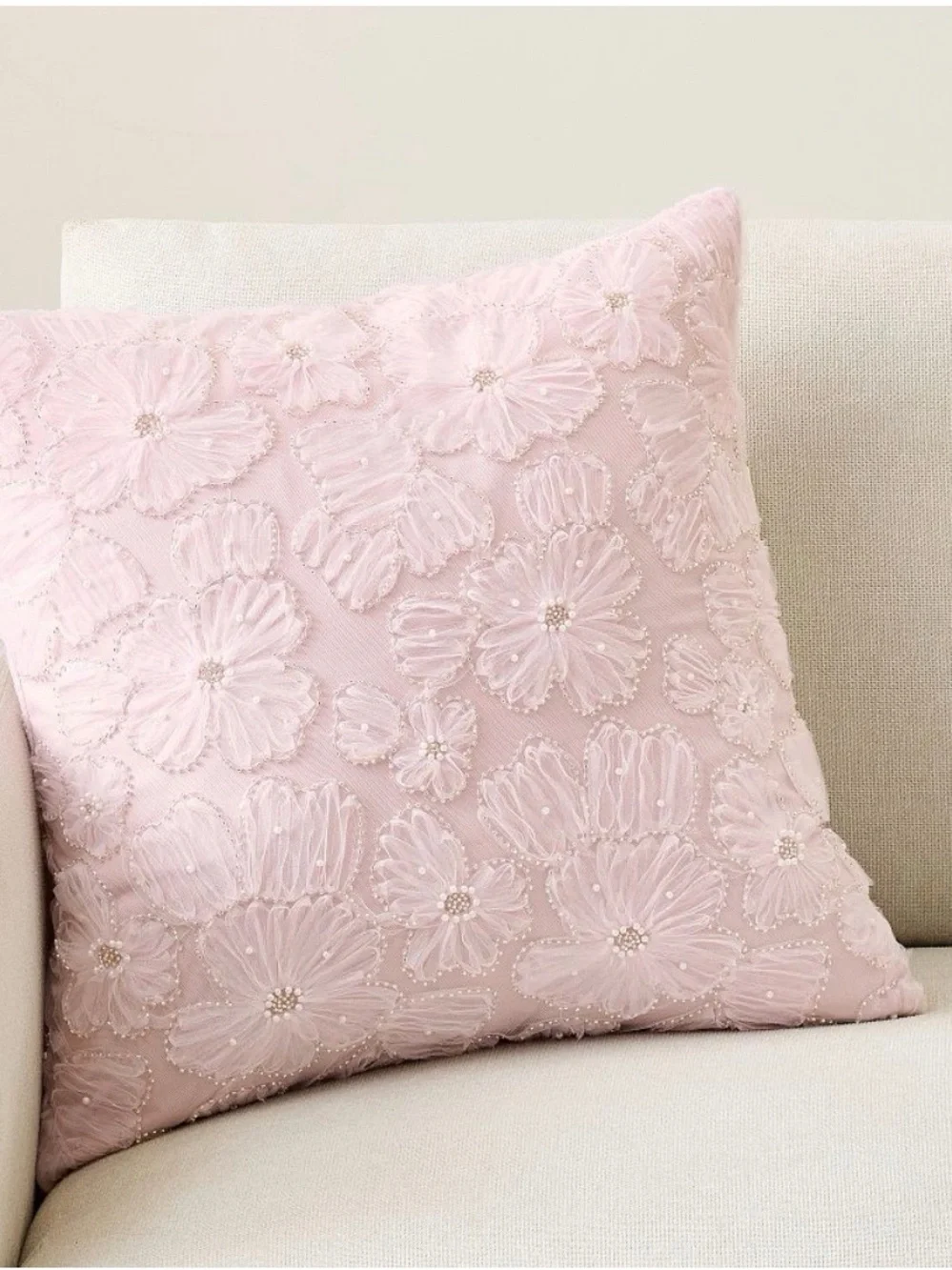 Pottery Barn Pink Floral Beaded Pillow Case
